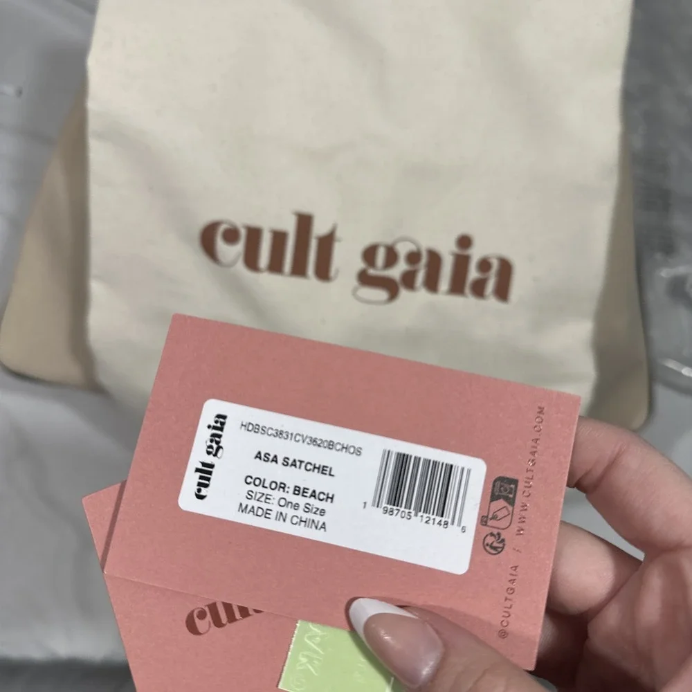 NWT $598 Cult Gaia‎ ASA Canvas & Leather Satchel Large Bag in Beach Nude